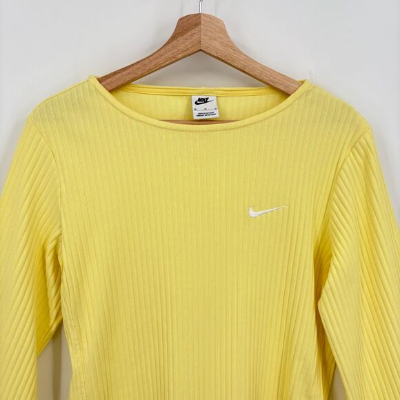 Nike Sportswear Ribbed Jersey Long Bell Sleeve Top, Sz Med, Yellow Athleisure - Picture 5 of 11